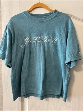 NIKE XS Oversized Fit Just Do It Embroidered Teal Tee